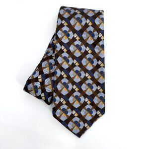 Robert Talbott Best Of Class Handsewn Silk Tie Brown Blue Geometric Pattern USA‎
